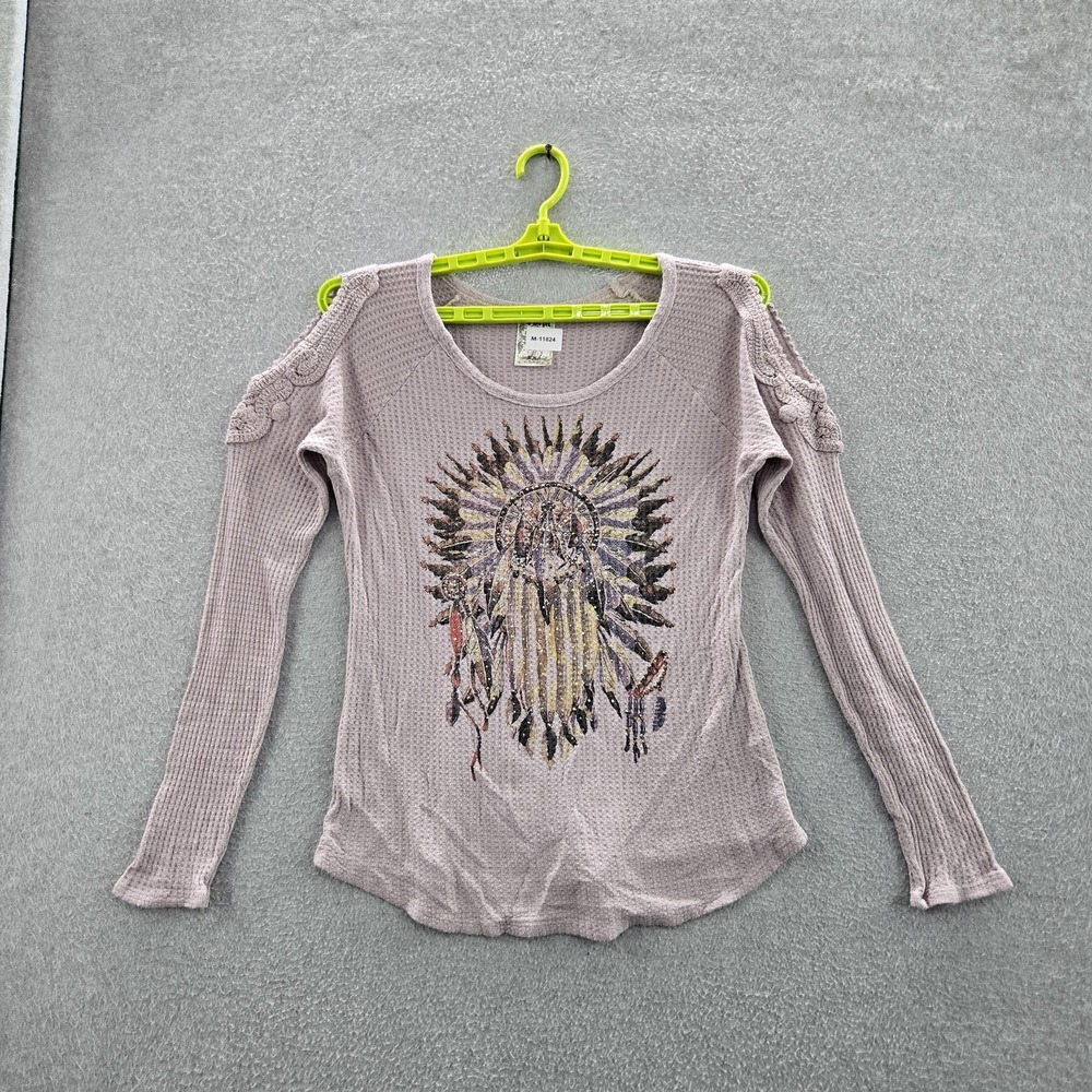 Vocal Women Shirt XL Lavender Cold Shoulder Embroidered Crochet Y2K Grunge